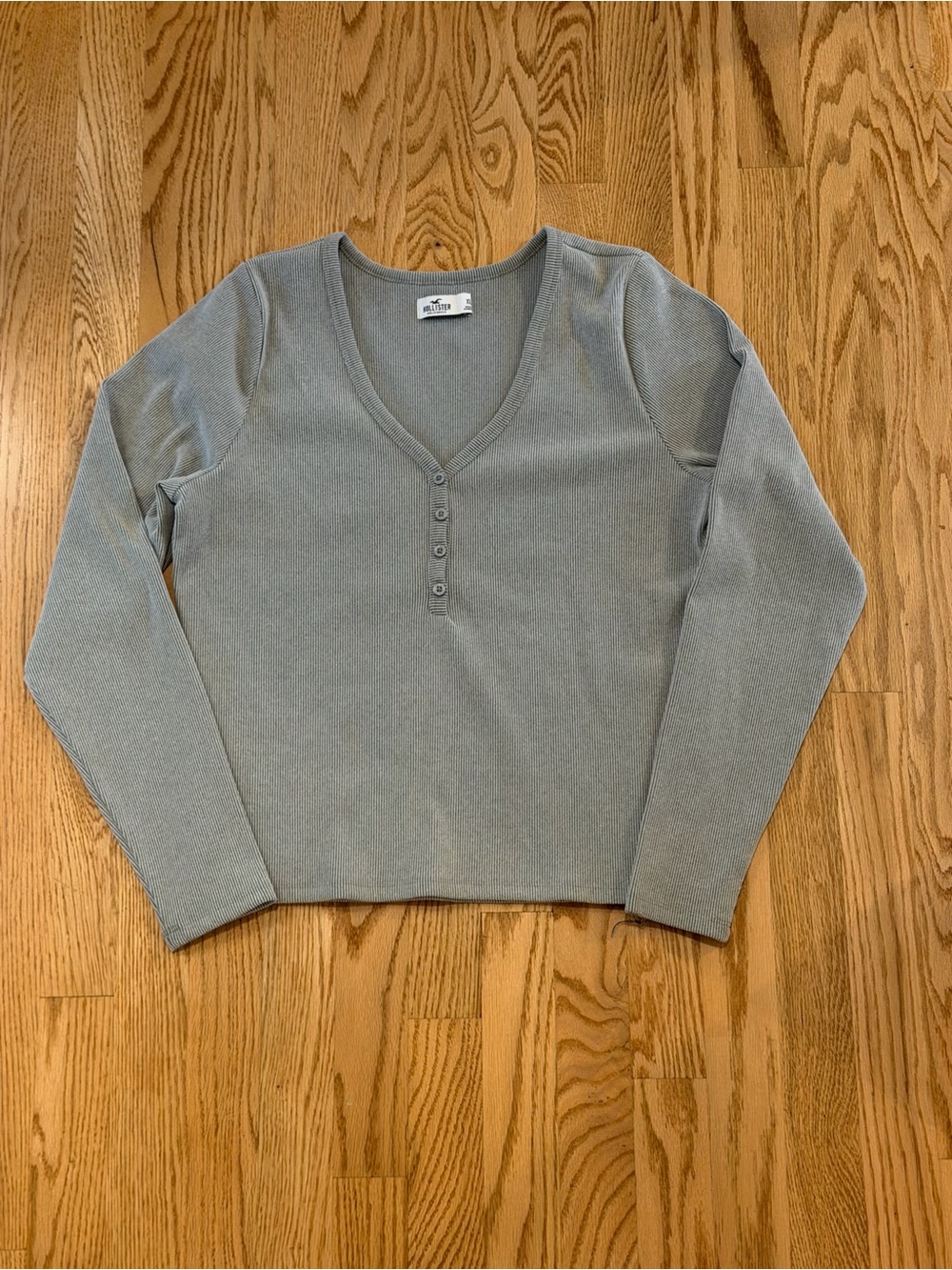 Hollister Light Gray V-Neck Henley Knit Top